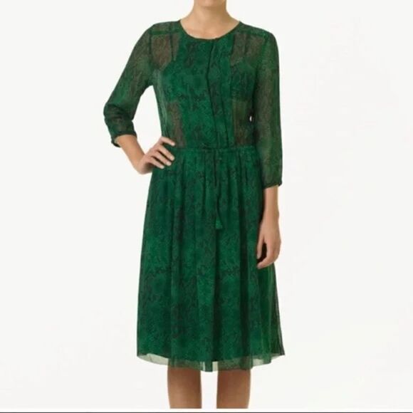 Aritzia T. Babaton Green Snake Print Silk Midi Dress Xs - Picture 1 of 6